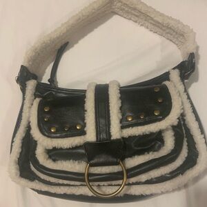 Black and White Women's Bag with Gold Accents